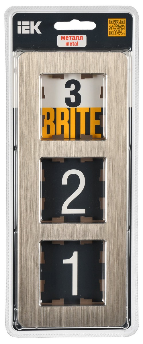 Рамка IEK BRITE DECOR Шампань металл. скругл.угол 3-м РУ-3-1-Бр RE AL BR-M32-M-21-K37