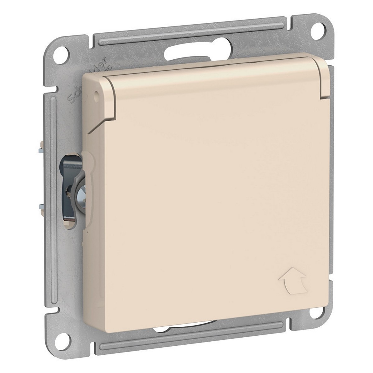 Розетка Systeme Electric AtlasDesign бежевый с/з, со шторками, с крышкой, 16А, в сборе ATN000246