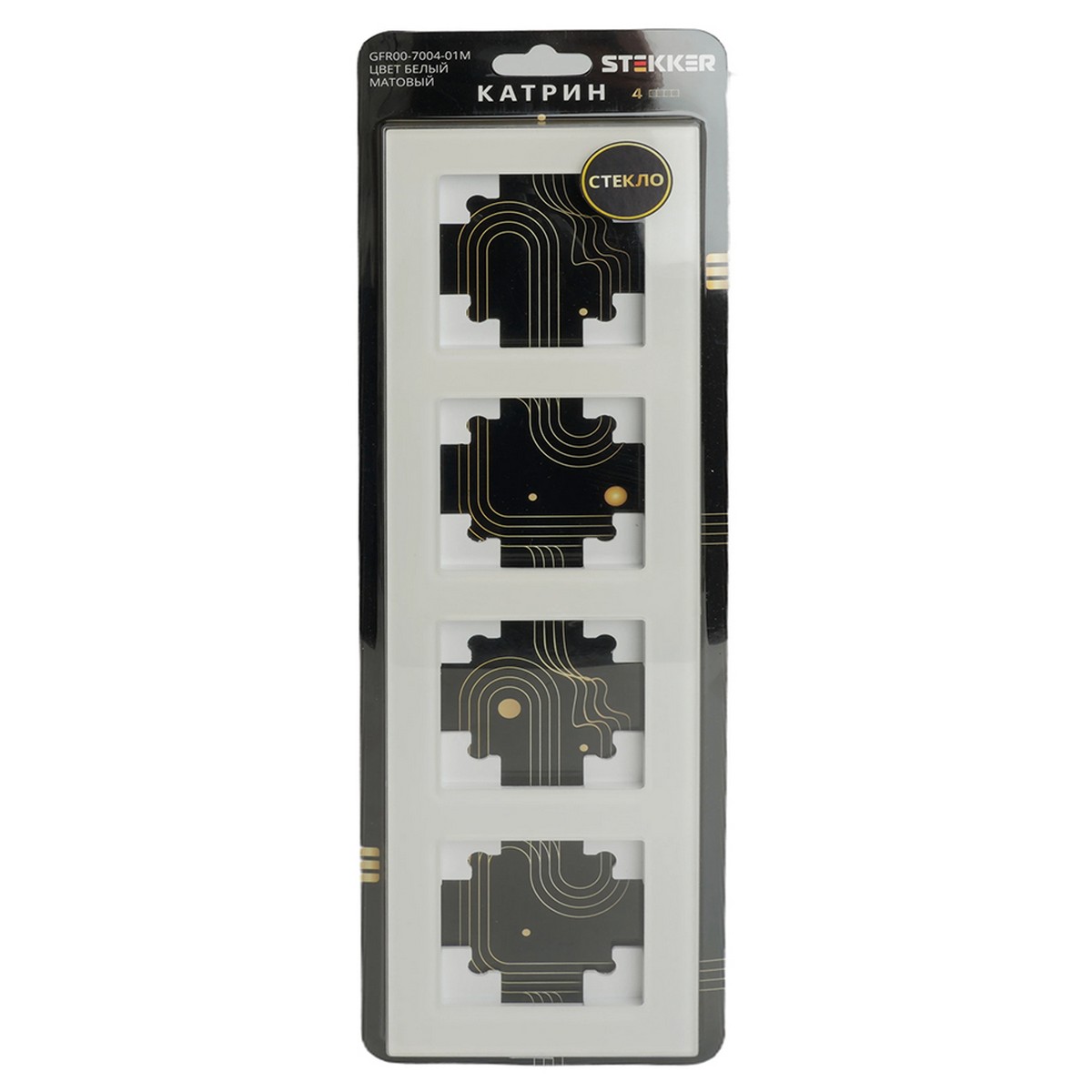 Катрин - Розетки и выключатели Stekker Рамка STEKKER 4-местная Катрин стекло белый матовый GFR00-7004-01 49597