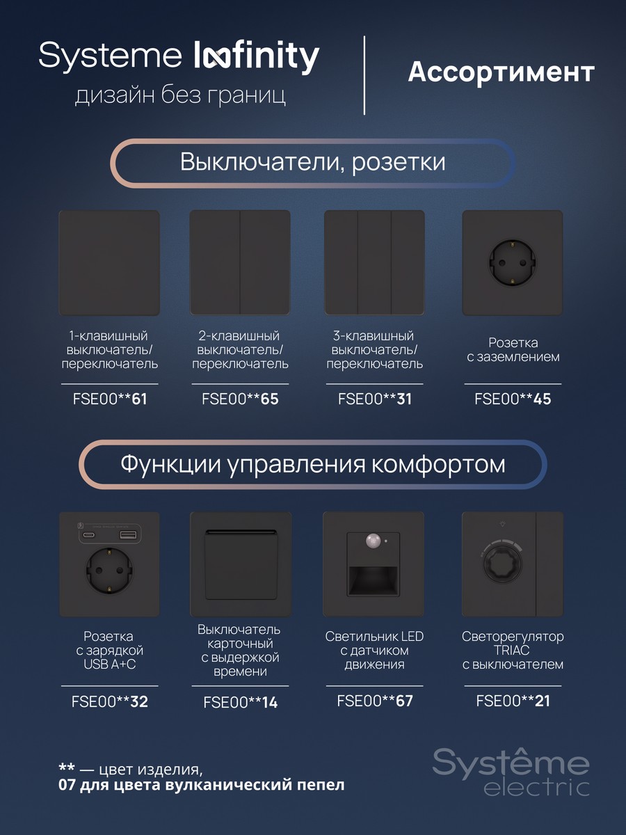Переключатель Systeme Electric Infinity Вулканический пепел перекрестный 2-клавишный FSE000773