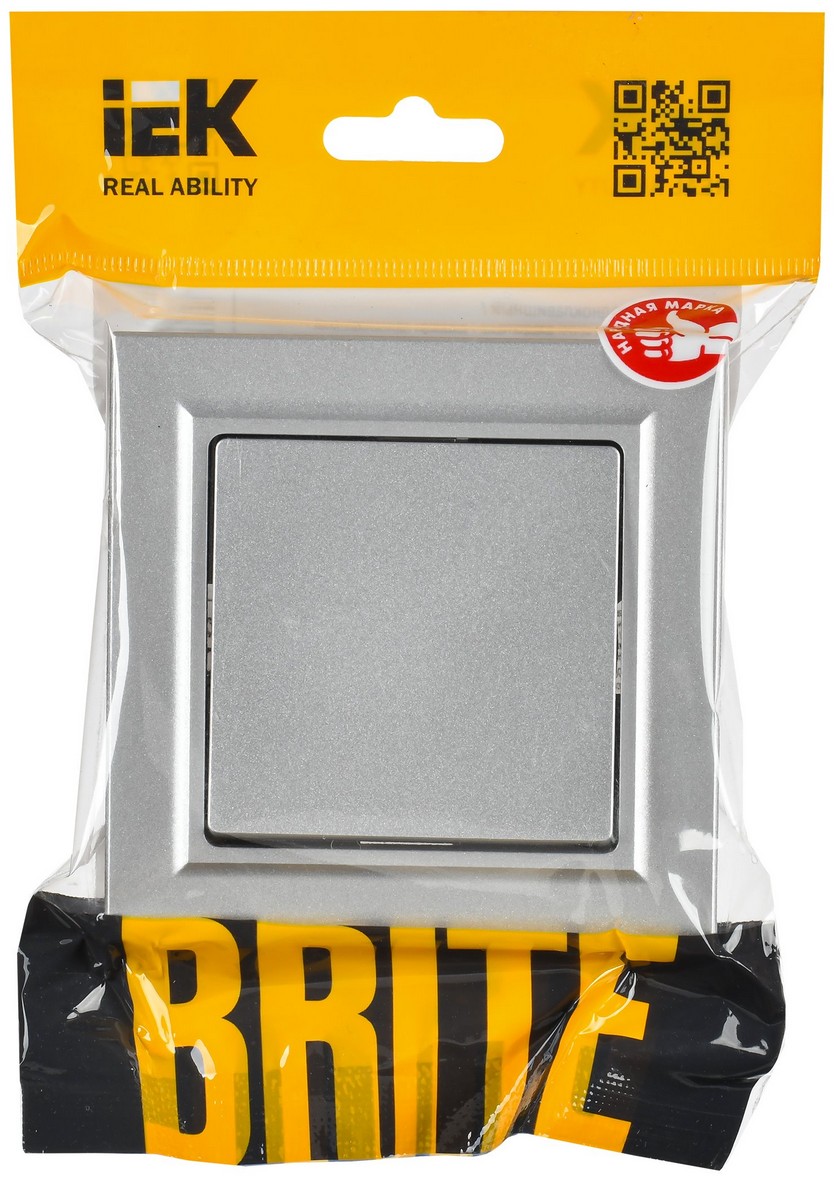 Выключатель IEK BRITE Алюминий 1-кл. 10А в сборе ВСР10-1-0-БрА BR-V10-0-10-K47-F