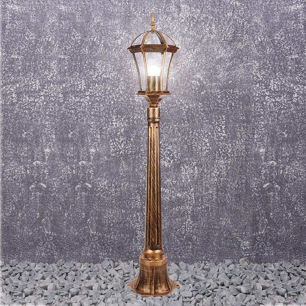 Уличные светильники столб Светильник садово-парковый Feron PL626 столб 60W 230V E27 205*180*1050мм черное золото 11619 