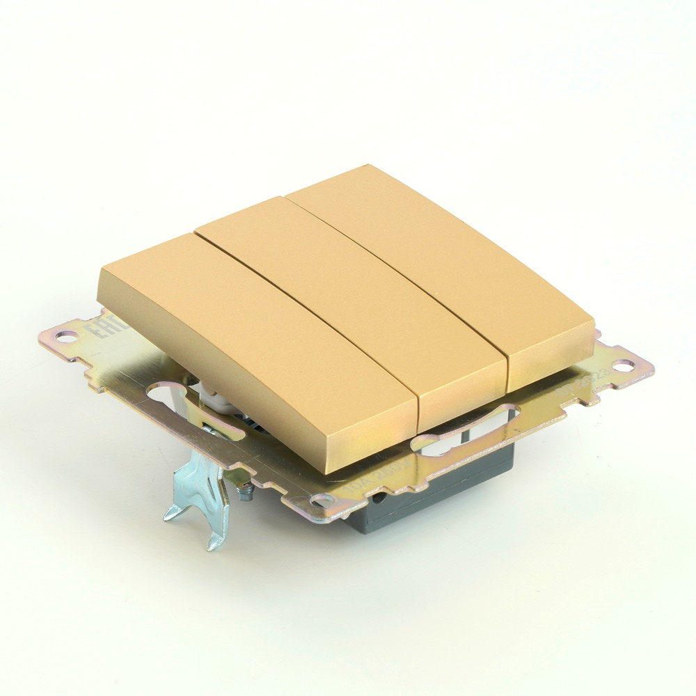 Катрин - Розетки и выключатели Stekker Выключатель 3-клавишный STEKKER GLS10-7108-08 250V 10А Катрин золото 49219