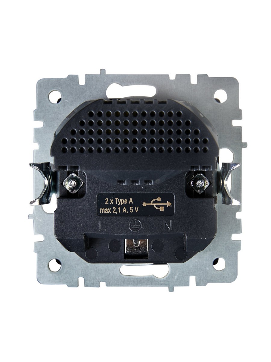Розетка IEK BRITE с с/з и шторками 16А с USB A+A 2,1А РЮш10-1-БрА алюминий BR-R14-16-U21-D21-K47