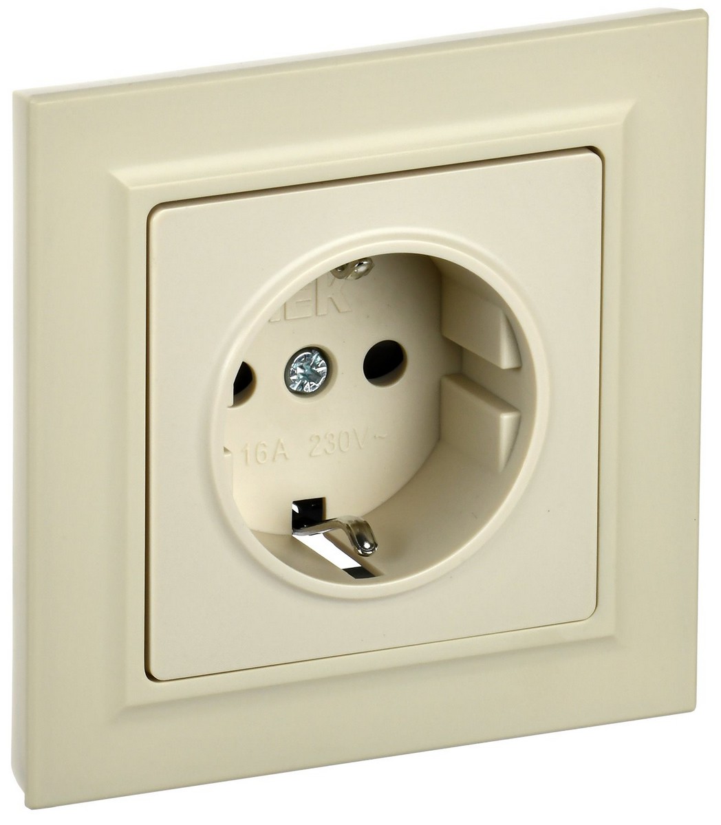 Розетка IEK BRITE Бежевый с з/к/ш 16А в сборе РСР14-1-0-БрКр BR-R14-16-K10-F
