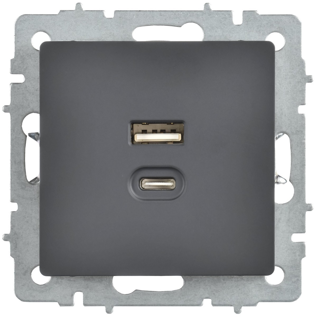 Розетка USB IEK BRITE A+C 45Вт высокоск. зар. РЮ11-2-БрГ графит