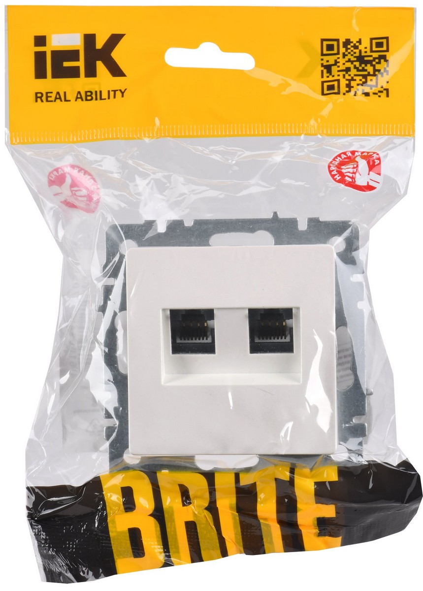 Розетка IEK BRITE двойная RJ11+RJ45 кат.5E РК/Т12-БрЖ жемчуг BR-KT20-O-1-K36