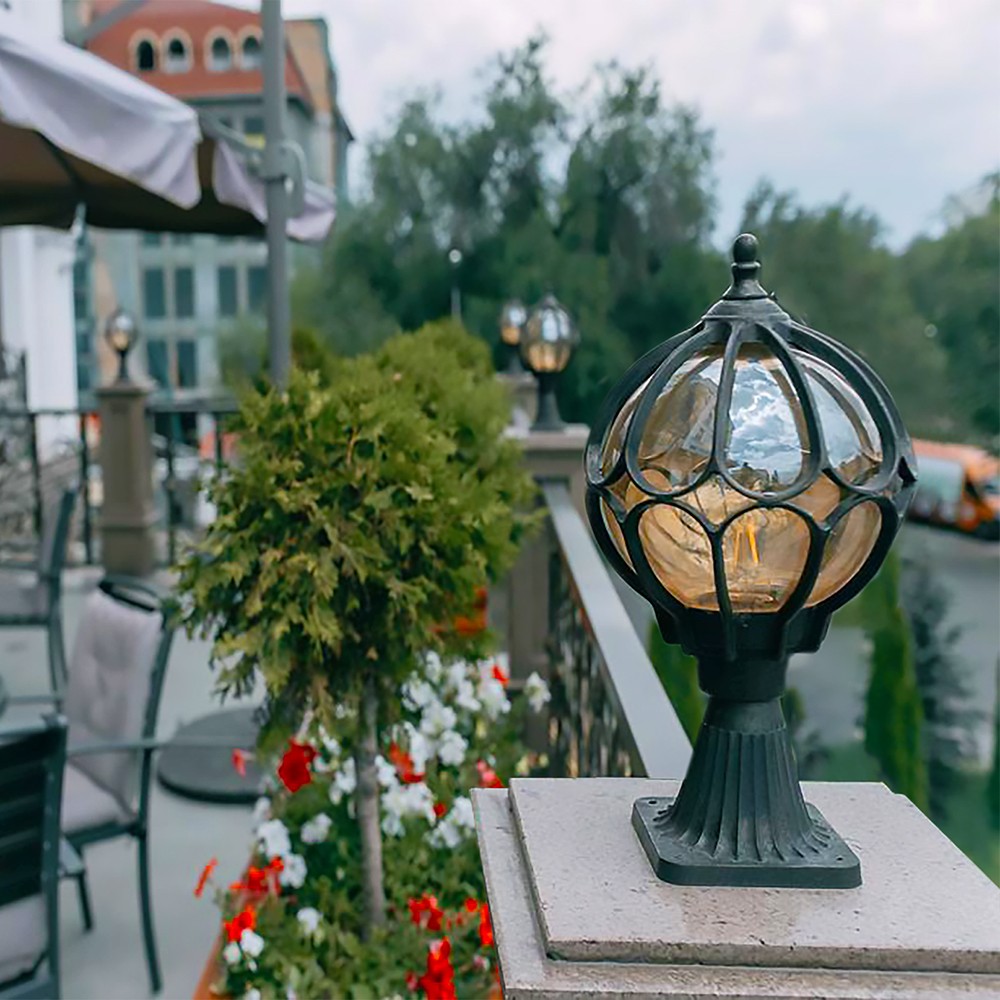 Уличные светильники на столб Светильник садово-парковый Feron PL3704 круглый на постамент 60W 230V E27 черное золото 11364 