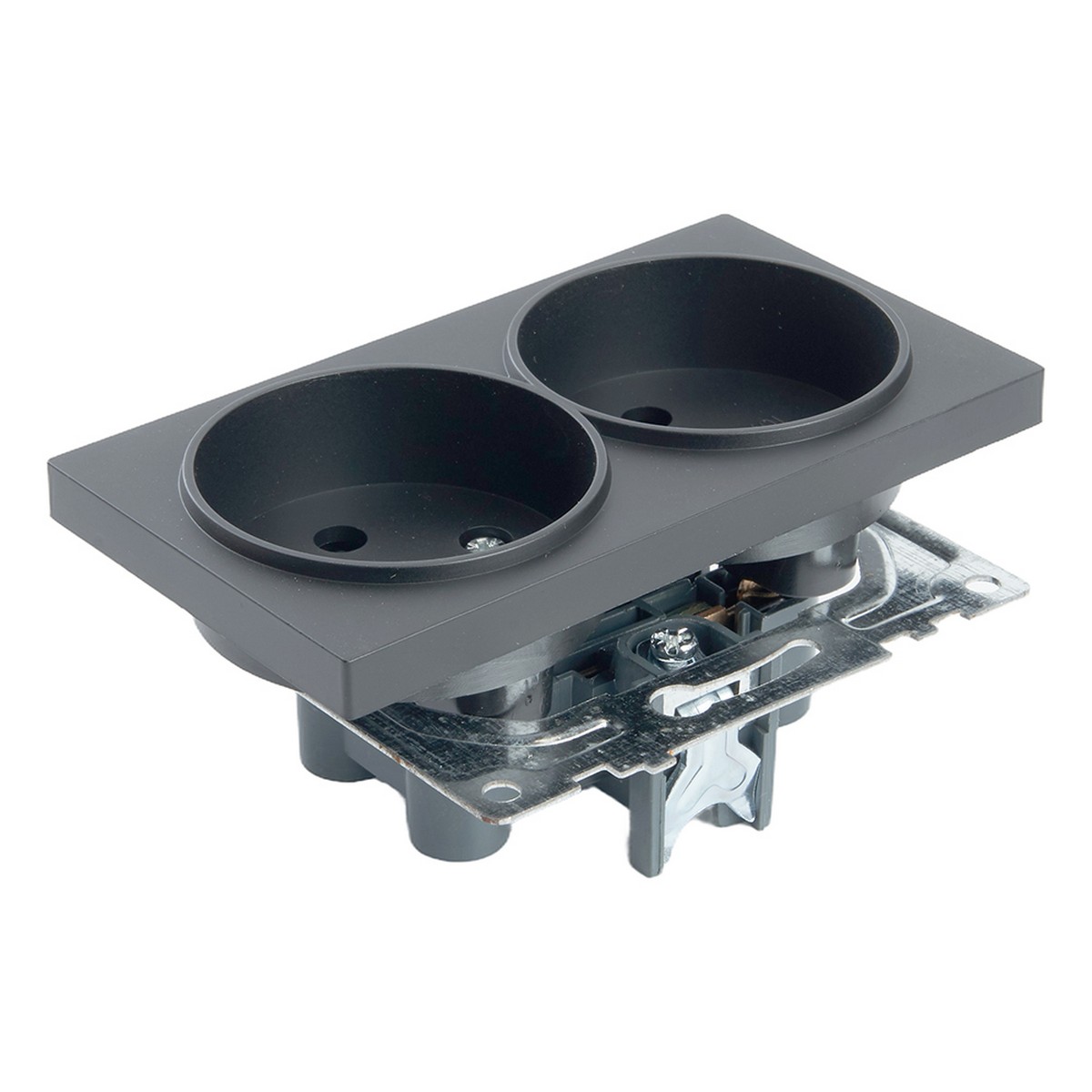 Катрин - Розетки и выключатели Stekker Розетка 2-местная б/з STEKKER GLS10-7113-05 250V 10А с защ. шторкой Катрин черный 39611