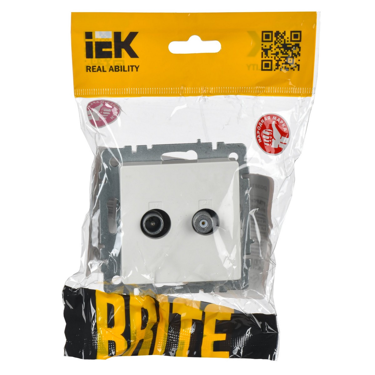 Розетка IEK BRITE двойная TV+SAT РТВ/РСп12-БрБ белый BR-AF20-O-K01