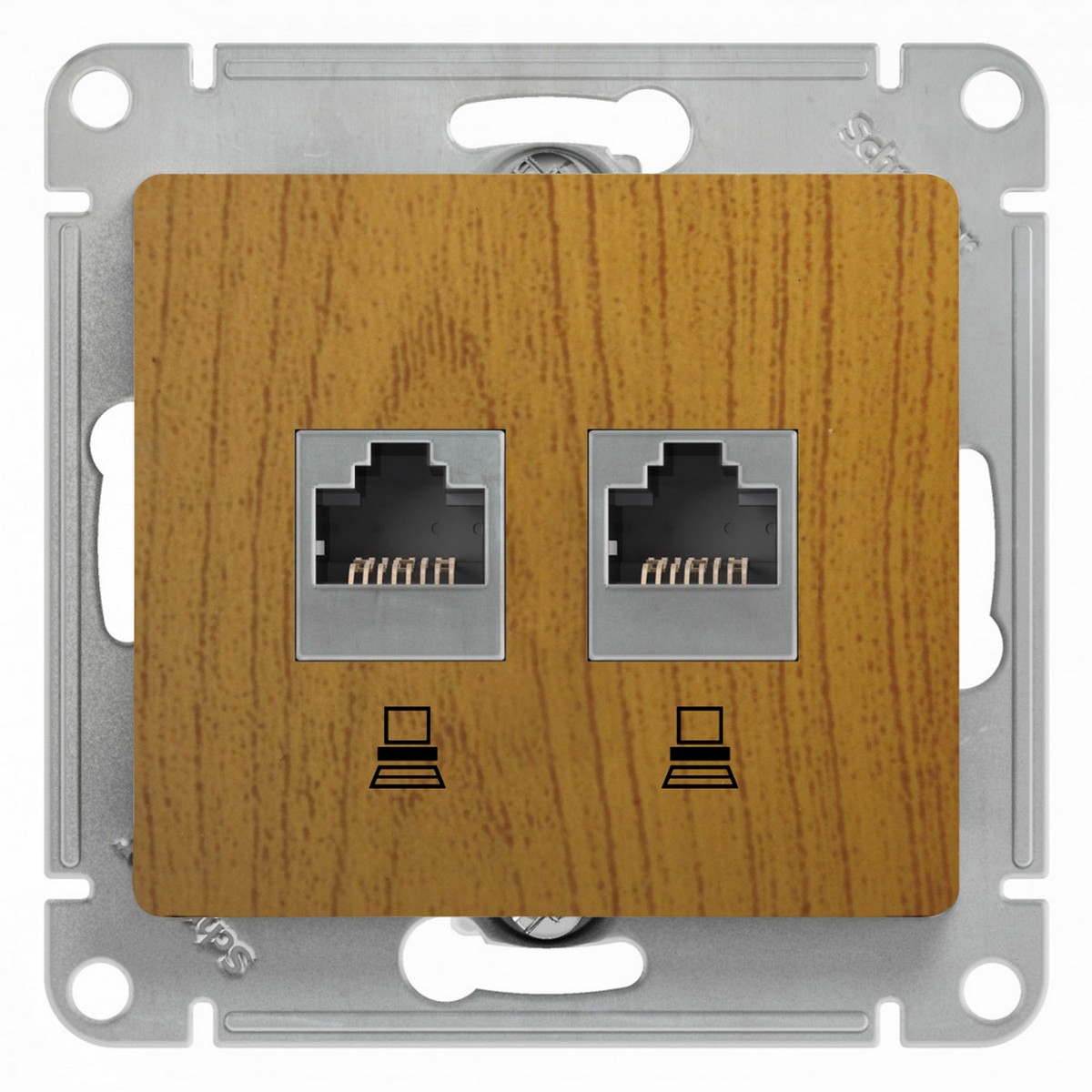 Розетка компьютерная Systeme Electric Glossa Дерево Дуб 2-ая RJ45+RJ45, кат.5E GSL000585KK