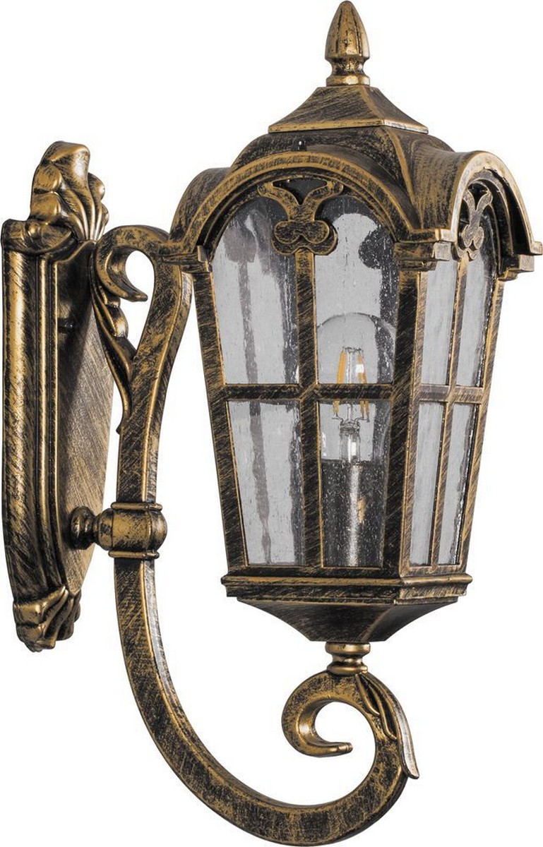 Уличные настенные светильники Светильник садово-парковый Feron PL102 четырехгранный на стену вверх 60W 230V E27 черное золото 11294 