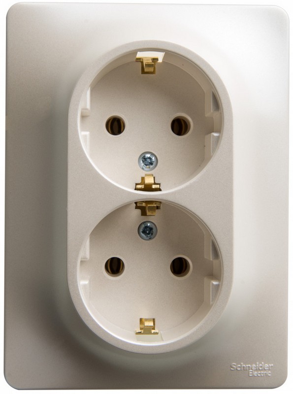 Розетка Systeme Electric Glossa Перламутр двойная с/з, 16А, в сборе GSL000624
