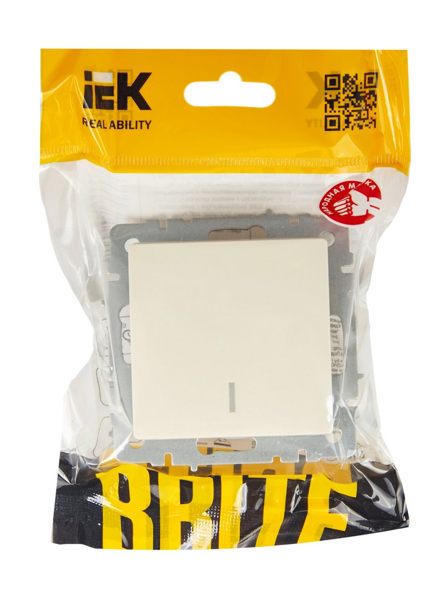 Выключатель IEK BRITE 1-клавишный с индикацией 10А ВС10-1-1-БрКр бежевый BR-V10-1-10-K10