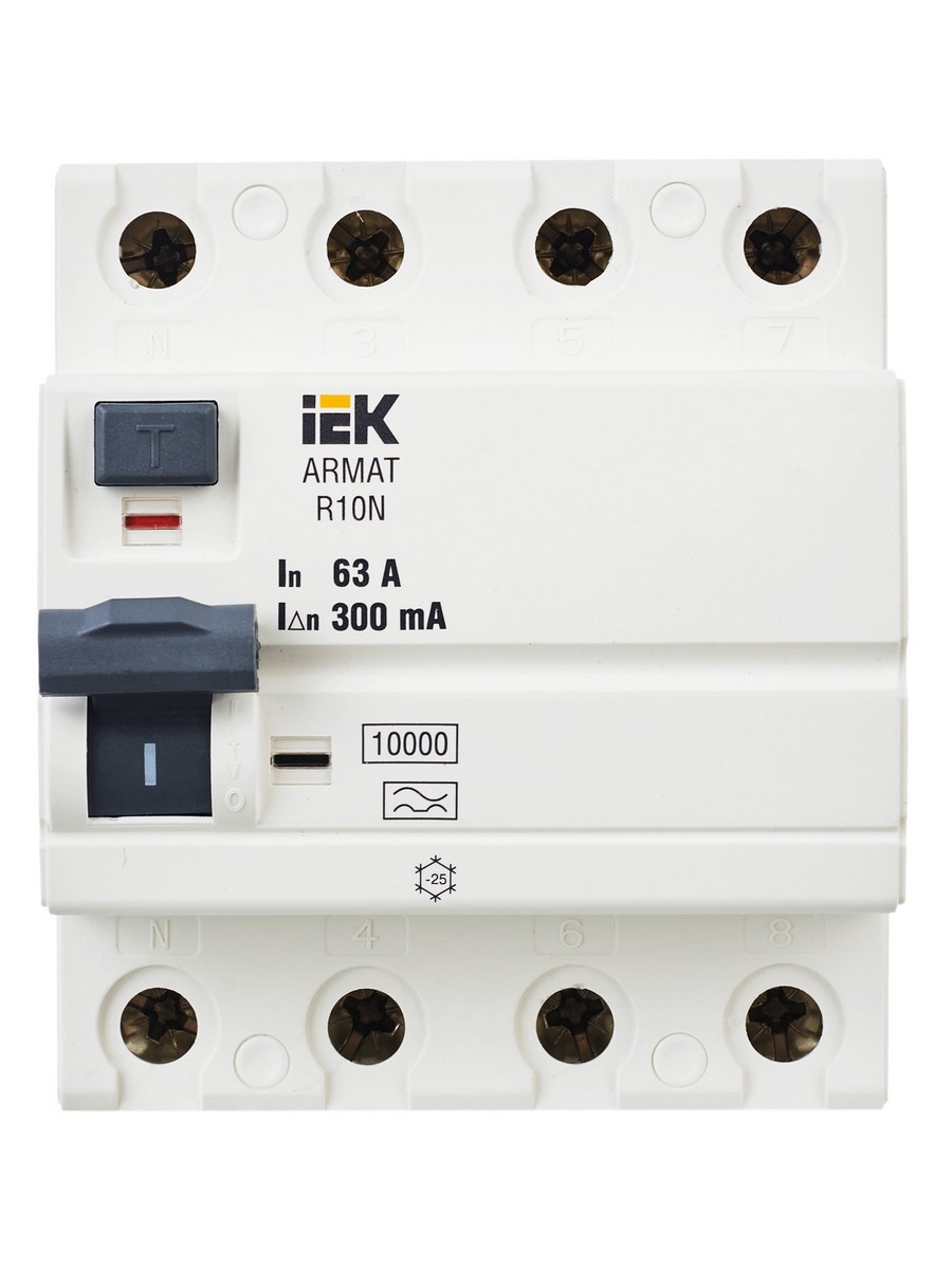 ВДТ УЗО IEK ARMAT R10N 4P 63А 300мА тип A AR-R10N-4-063A300