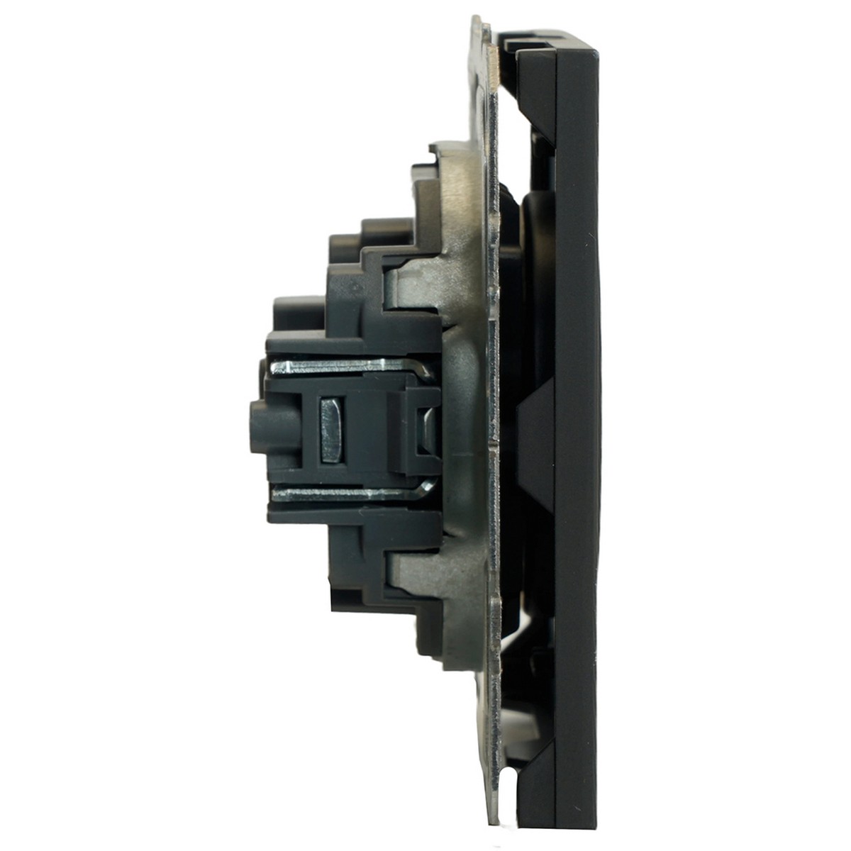 Розетка 1-ая с защитной шторкой б/з STEKKER Эмили RST16-5109-05 черный уголь soft touch 49850