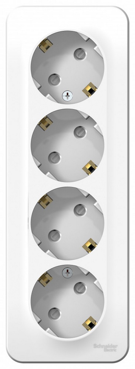 Blanca белые розетки и выключатели Розетка SE Blanca 4-ая Белый наружный с/з со шторками изолир. пластина BLNRA011411