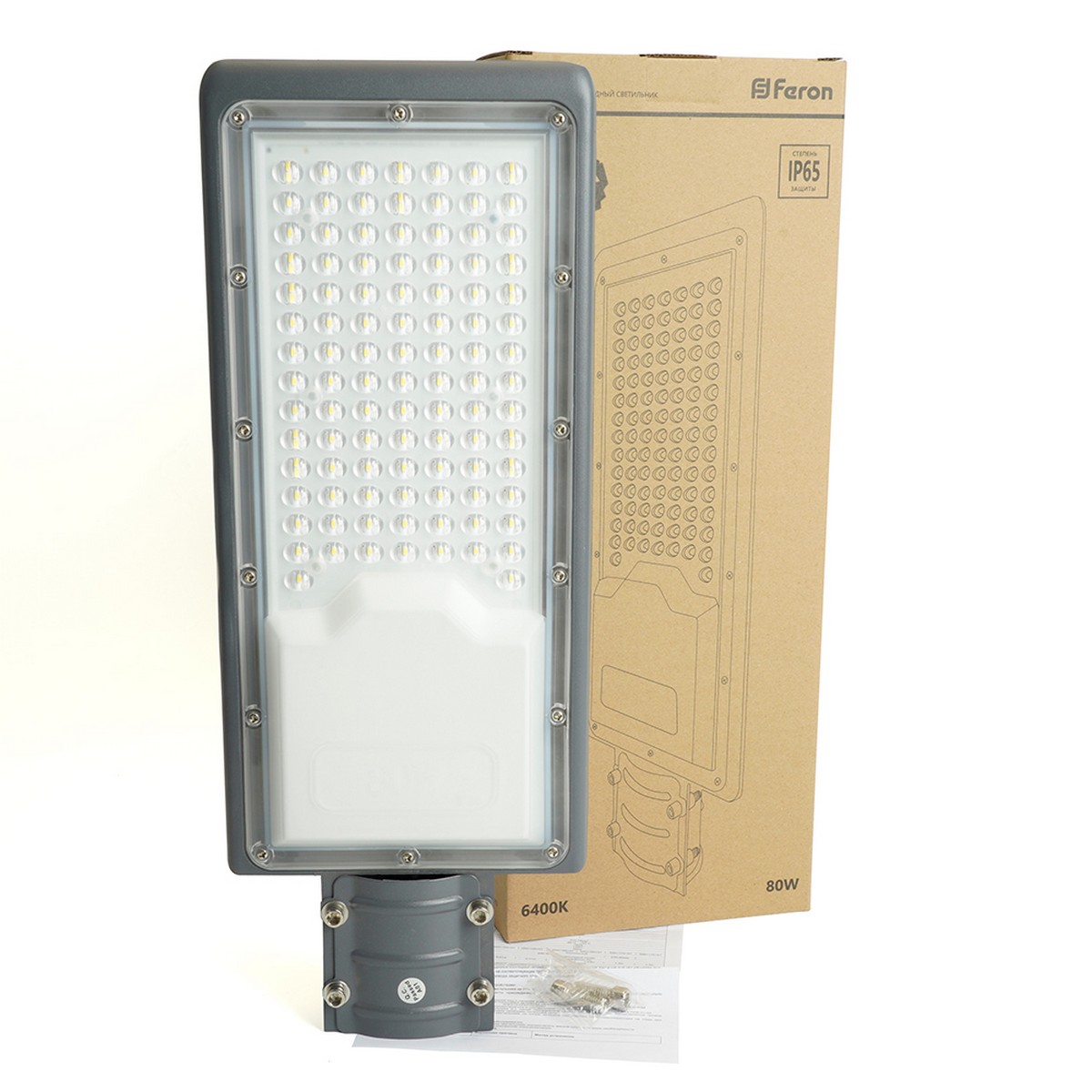 Консольные уличные светодиодные светильники на столб Светодиодный уличный консольный светильник Feron SP3034 80W 6400K 230V серый 41580 