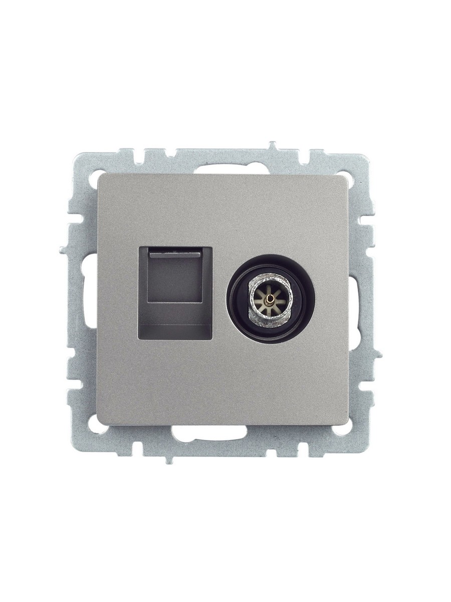 Розетка IEK BRITE двойная TV+RJ45 кат.5E РТВ/РК12-БрС сталь BR-AK20-1-K46