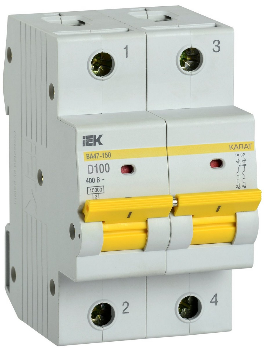 Автоматический выключатель IEK KARAT ВА47-150 2Р 100А 15кА х-ка D MVA50-2-100-D