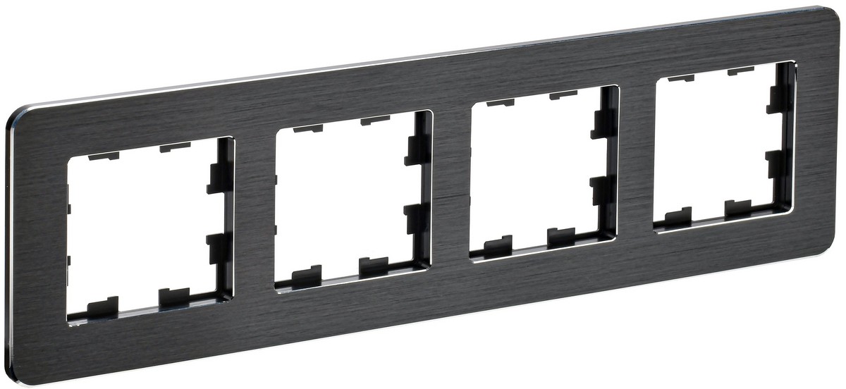 Рамка IEK BRITE DECOR Черный/алюм металл. скругл.угол 4-м РУ-4-1-Бр RE AL BR-M42-M-21-K02