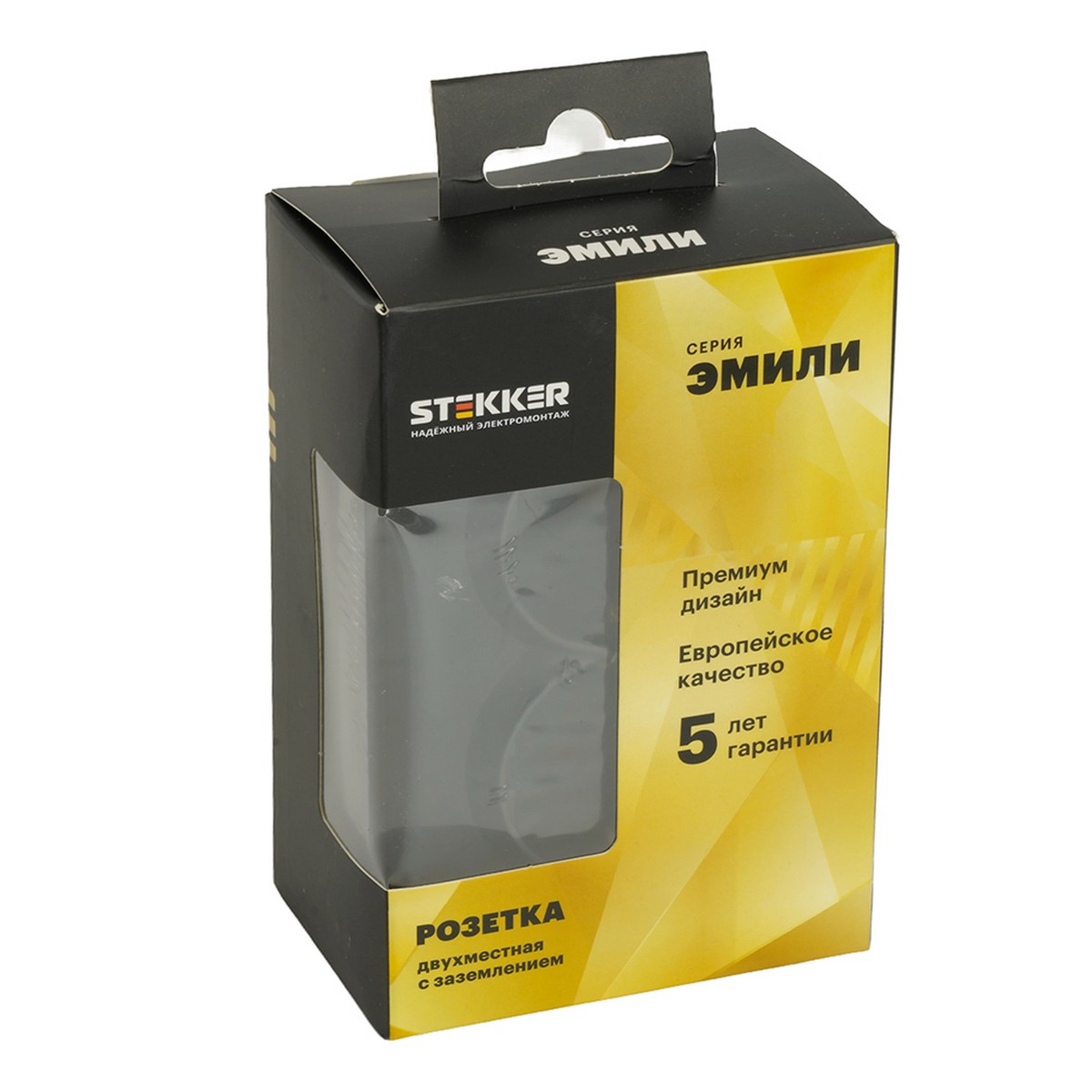 Розетка 2-ая с защитной шторкой с/з 16А STEKKER Эмили RST16-5114-05 черный уголь soft touch 49856
