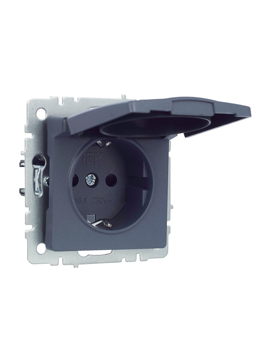 Розетка IEK BRITE с/з с шторками и крышкой 16А IP20 РСбш10-3-БрМ маренго BR-R16-16-K35