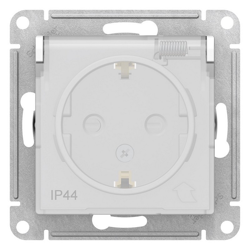 Розетка Systeme Electric AtlasDesign Aqua белый с/з со шторками с крышкой, 16А, IP44, ATN440146