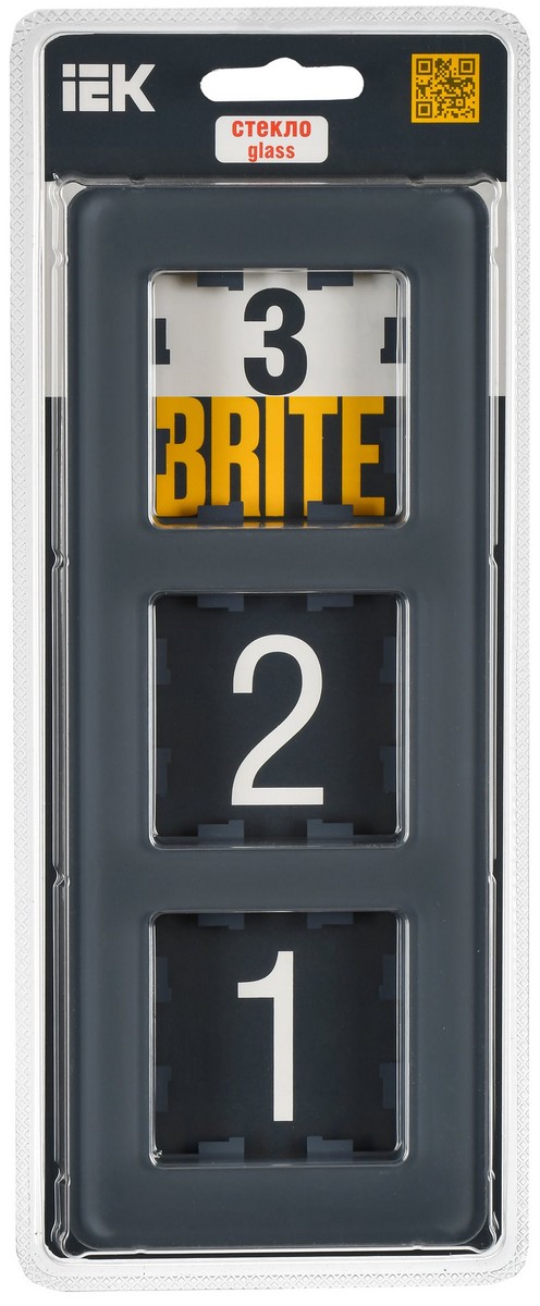 Рамка IEK BRITE DECOR Графит матовый стекло скругл.угол 3-м РУ-3-2-Бр RE BR-M32-G-41-K53