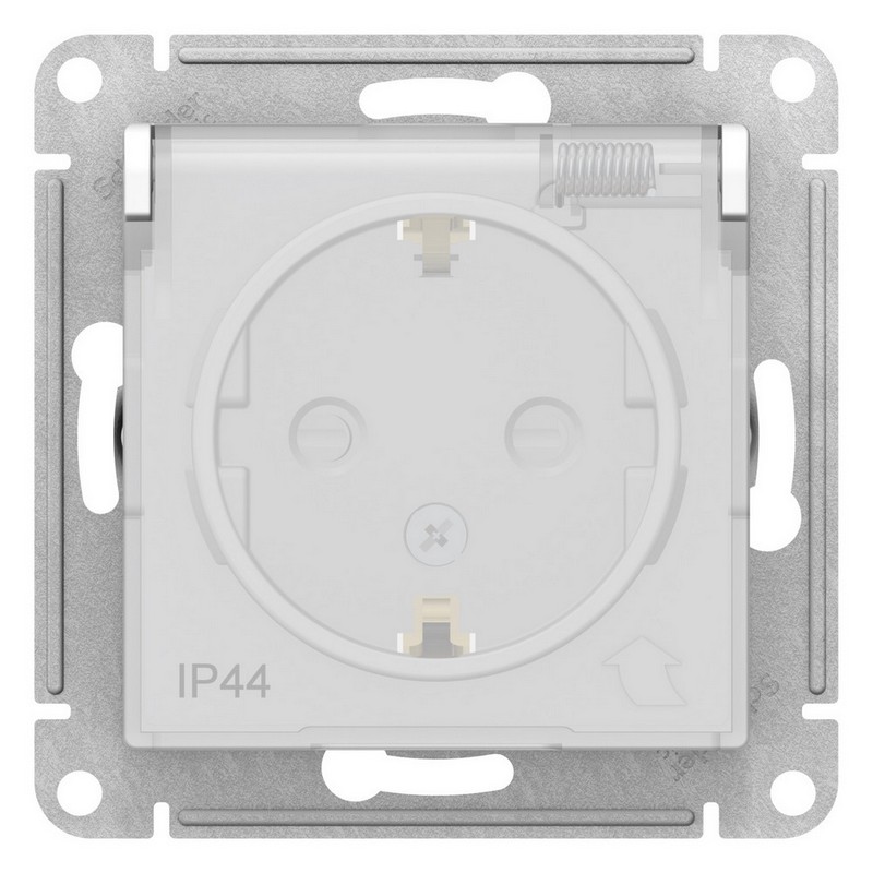 Розетка Systeme Electric AtlasDesign Aqua белый с/з со шторками с крышкой, 16А, IP44, ATN440146