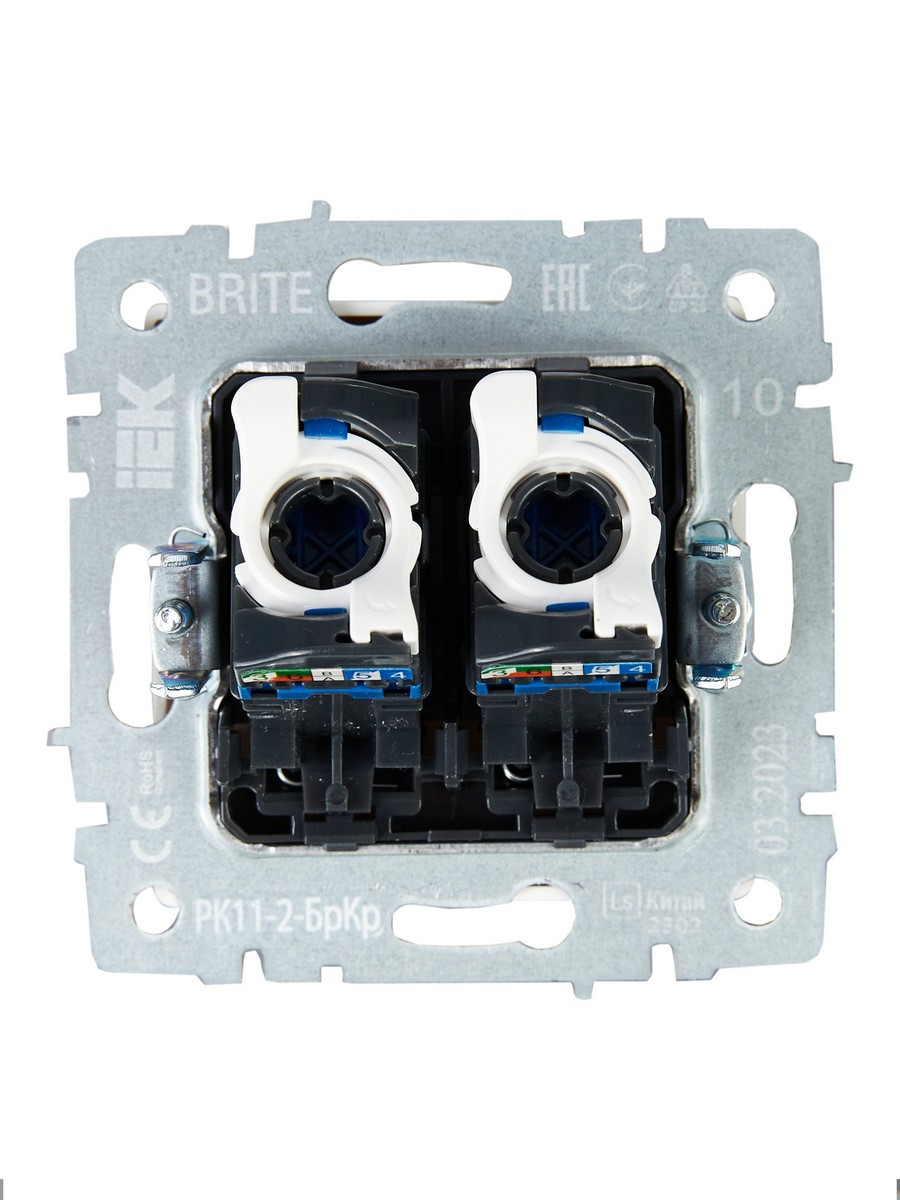 Розетка компьютерная IEK BRITE BASE Бежевый 2-ая RJ45 кат.6 РК11-2-БрКр BR-K20-2-K10