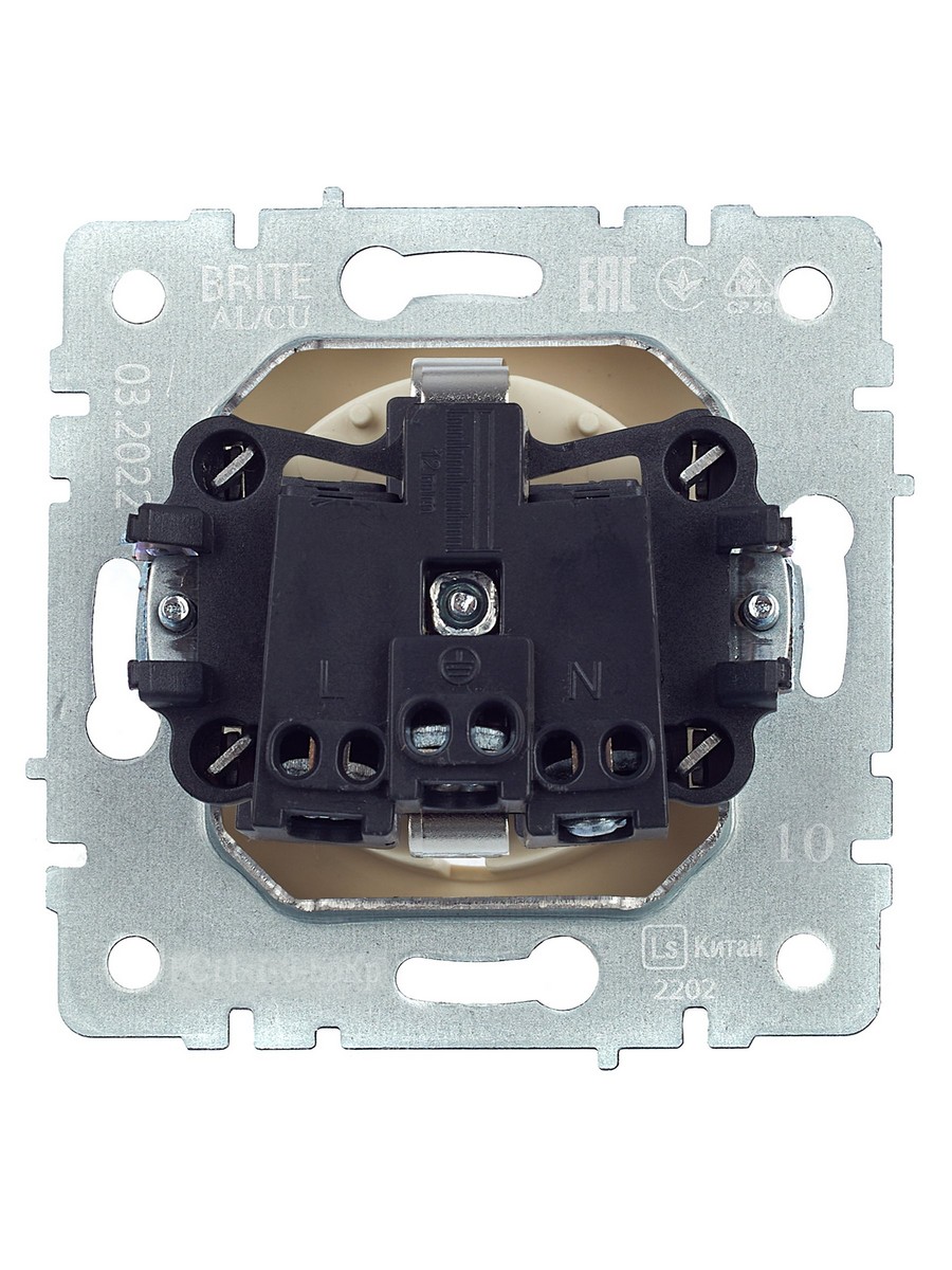 Розетка IEK BRITE с/з без шторок 16А РС11-1-0-БрКр бежевый BR-R11-16-K10