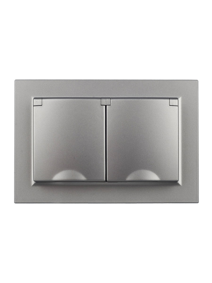 IEK Brite Сталь Розетка IEK BRITE 2-ая с/з с шторками и крышкой 16А в сборе IP44 РСбш12-3-44-БрС сталь BR-R26-16-44-