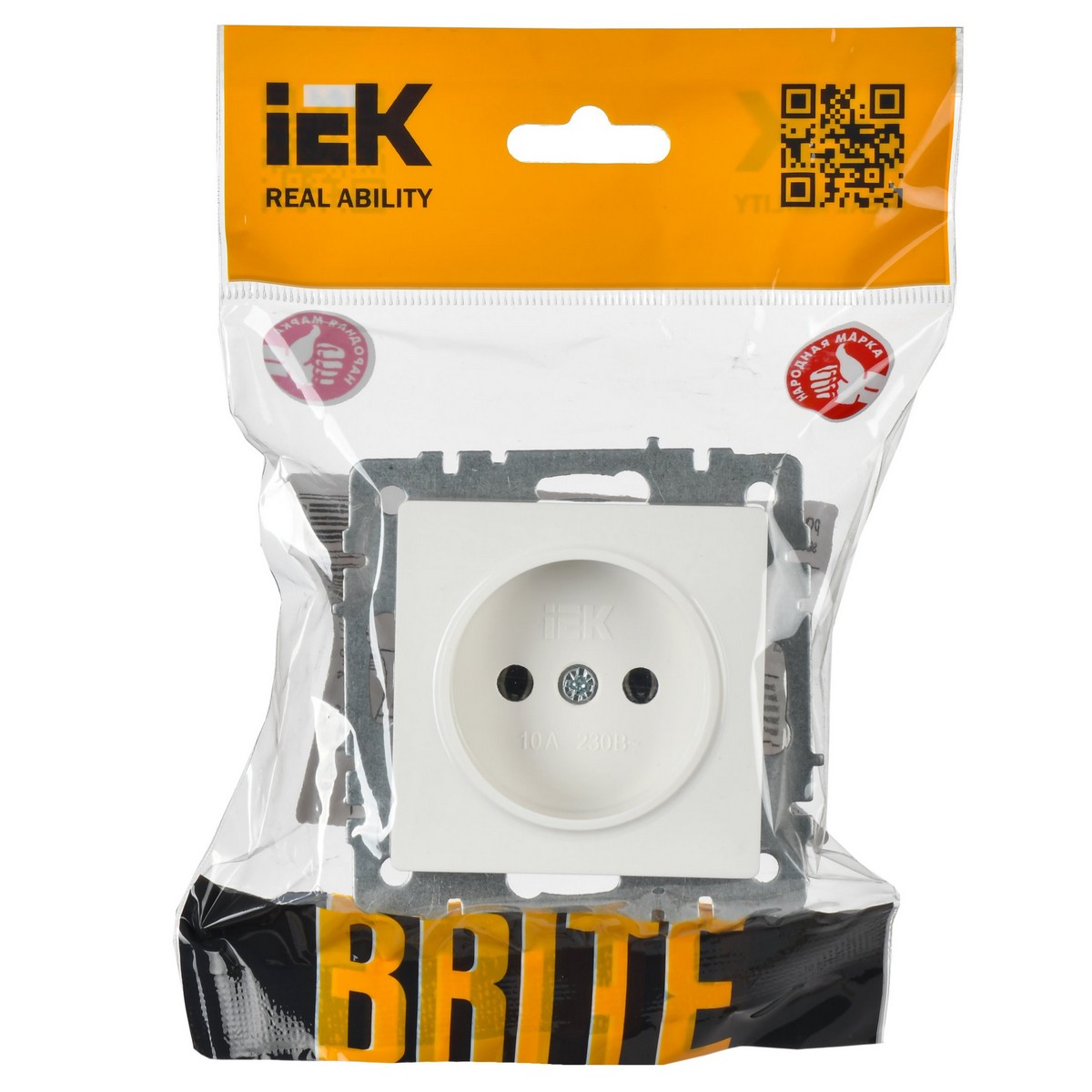 Розетка IEK BRITE б/з без шторок 10А РС10-1-0-БрБ белый BR-R10-10-K01