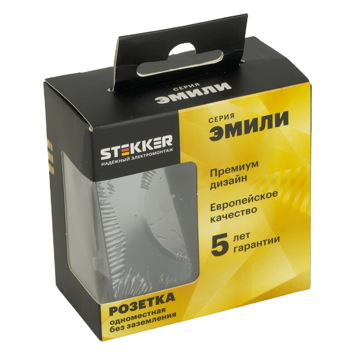 Розетка 1-ая с защитной шторкой б/з STEKKER Эмили RST16-5109-05 черный уголь soft touch 49850