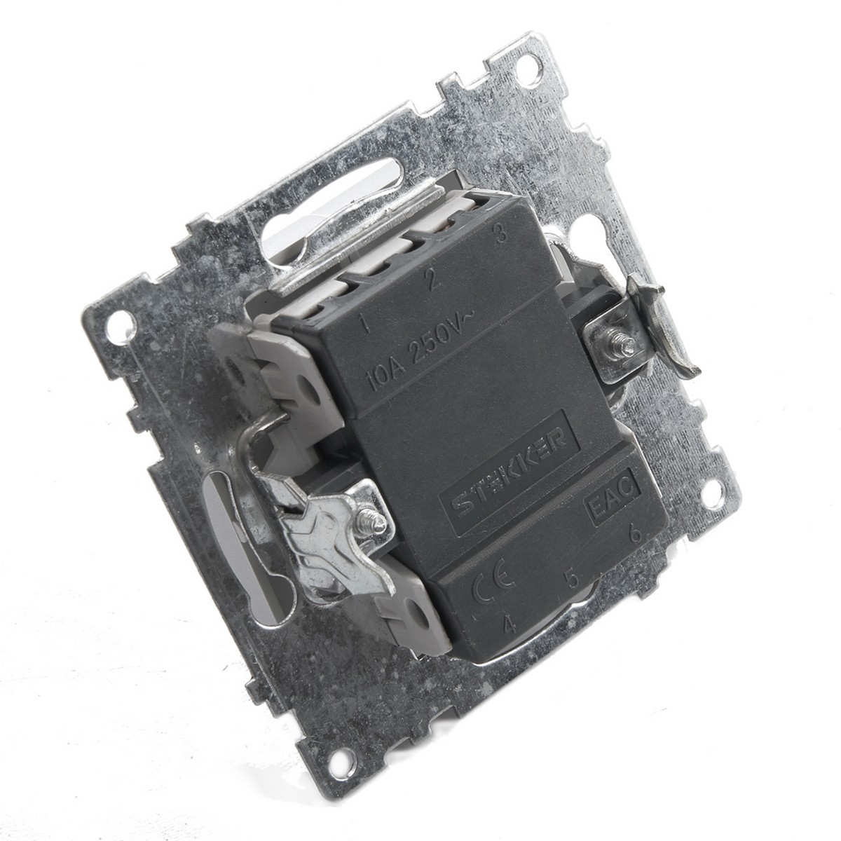 Выключатель 1-клавишный STEKKER GLS10-7103-03 250V 10А Катрин серебро 39575