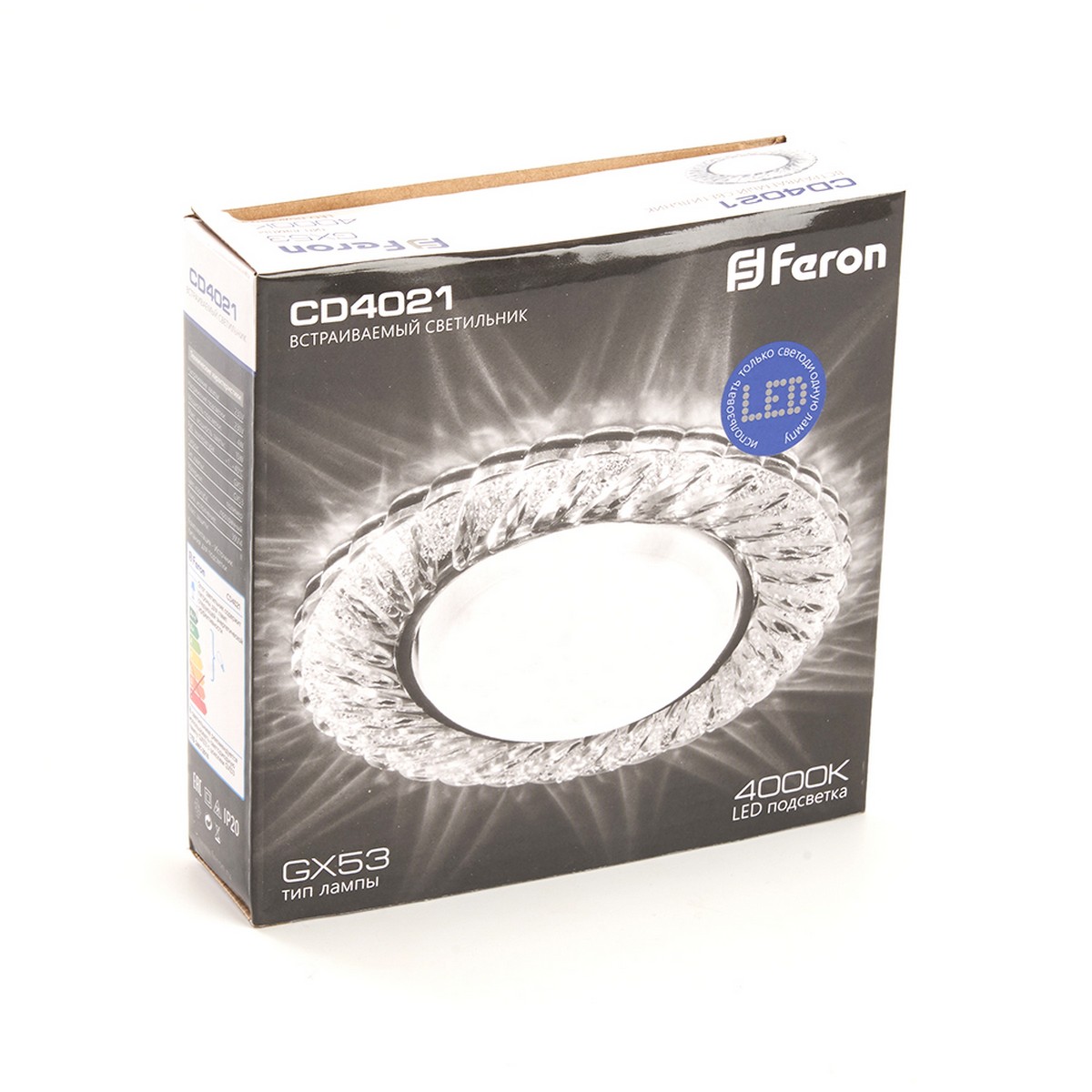Светильник встраиваемый Feron CD4021 с белой LED подсветкой GX53 прозрачный 29474