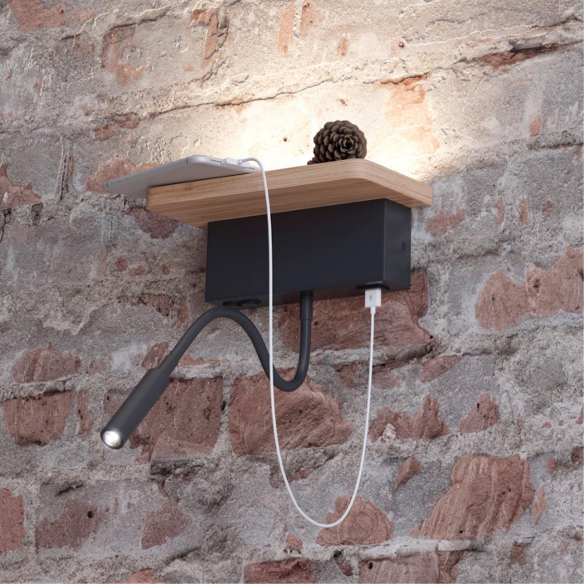 Настенный светильник-полка с подсветкой/USB ODEON LIGHT 3868/8WL WOODY