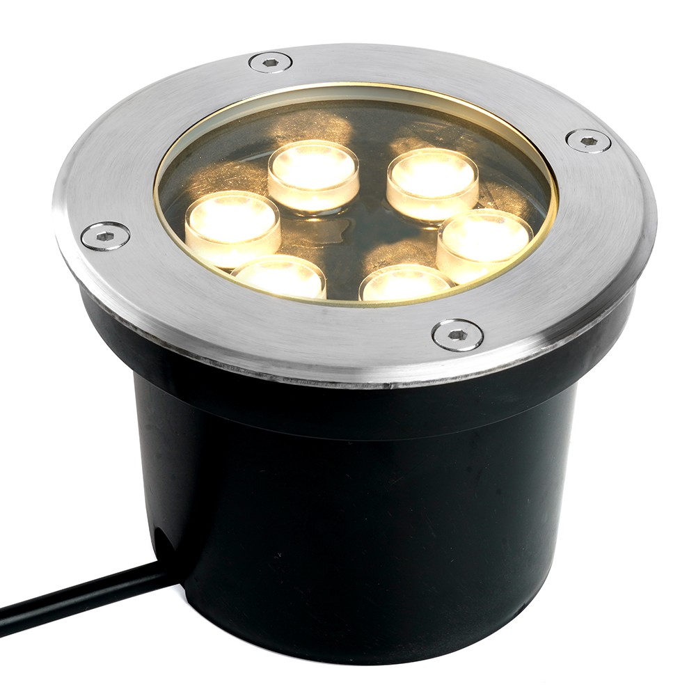 Светодиодный светильник тротуарный (грунтовый) Feron SP2802 6W AC12-24V низковольтный 3000К металлик D120*H90mm вн.диаметр: 90mm IP67 48453