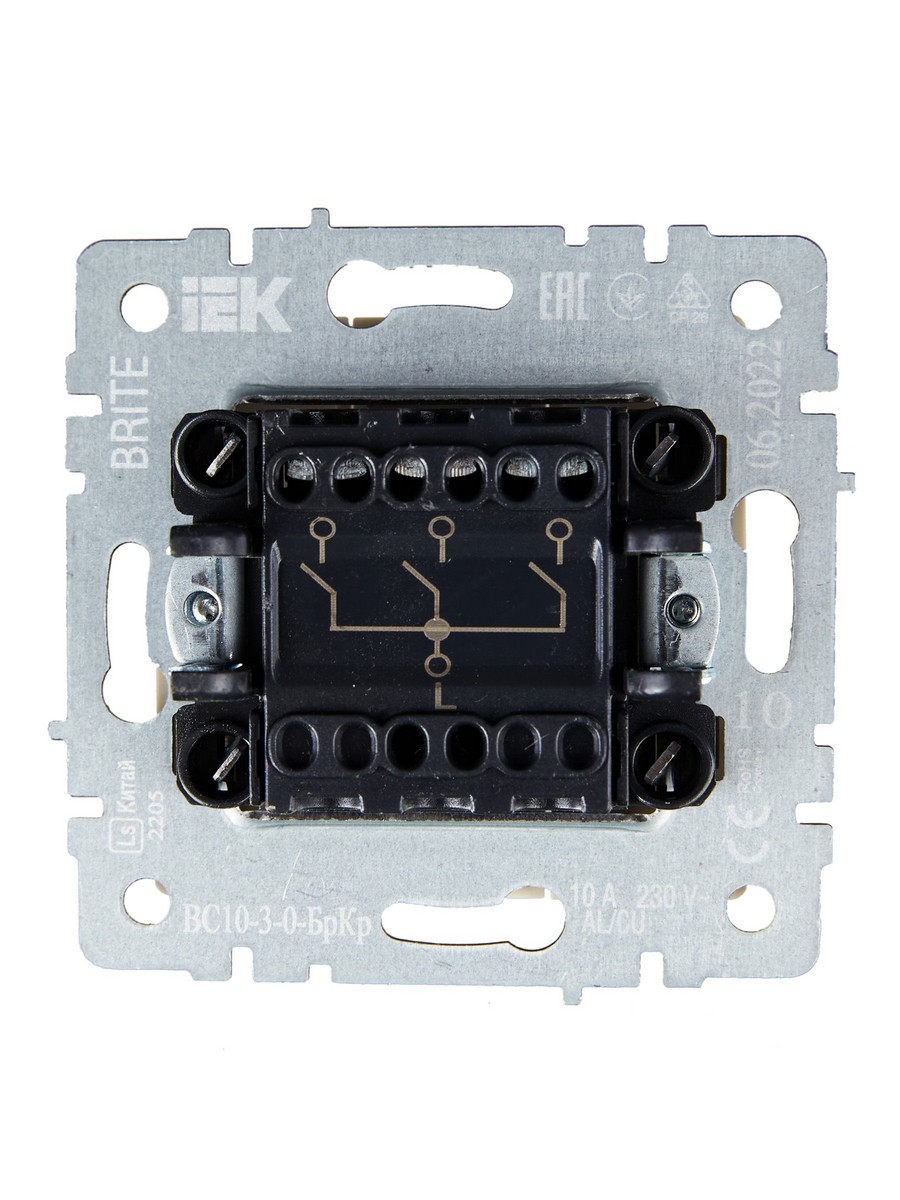 Выключатель IEK BRITE 3-клавишный 10А ВС10-3-0-БрКр бежевый BR-V30-0-10-K10