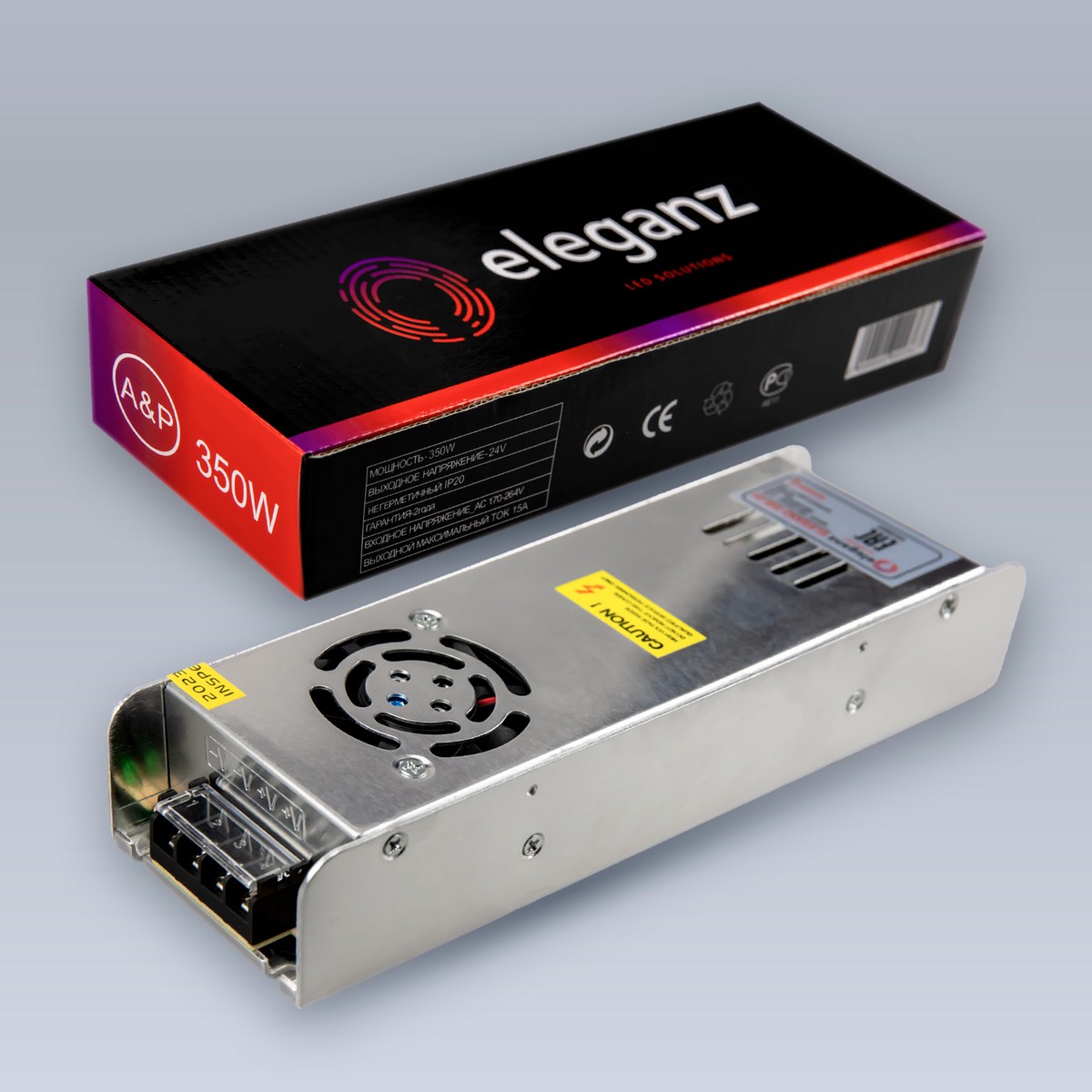 Блок питания для светодиодной ленты Eleganz 24V 400W IP44 узкий 225х58х28мм EL-0004