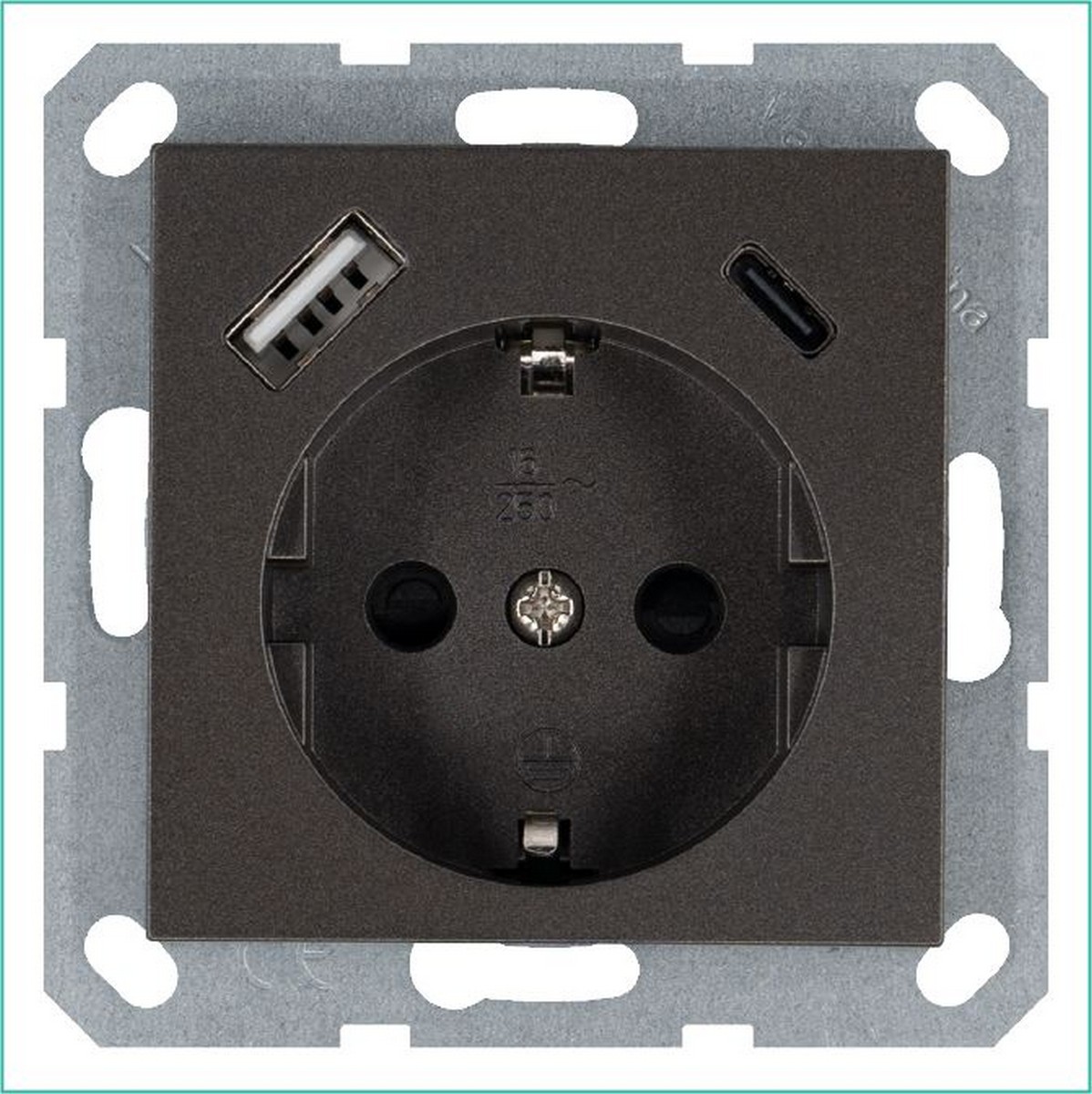 JASMART G - розетки и выключатели Розетка JASMART SCHUKO с USB A+C с защитными шторками 25W Мокко G5501USB-25Z