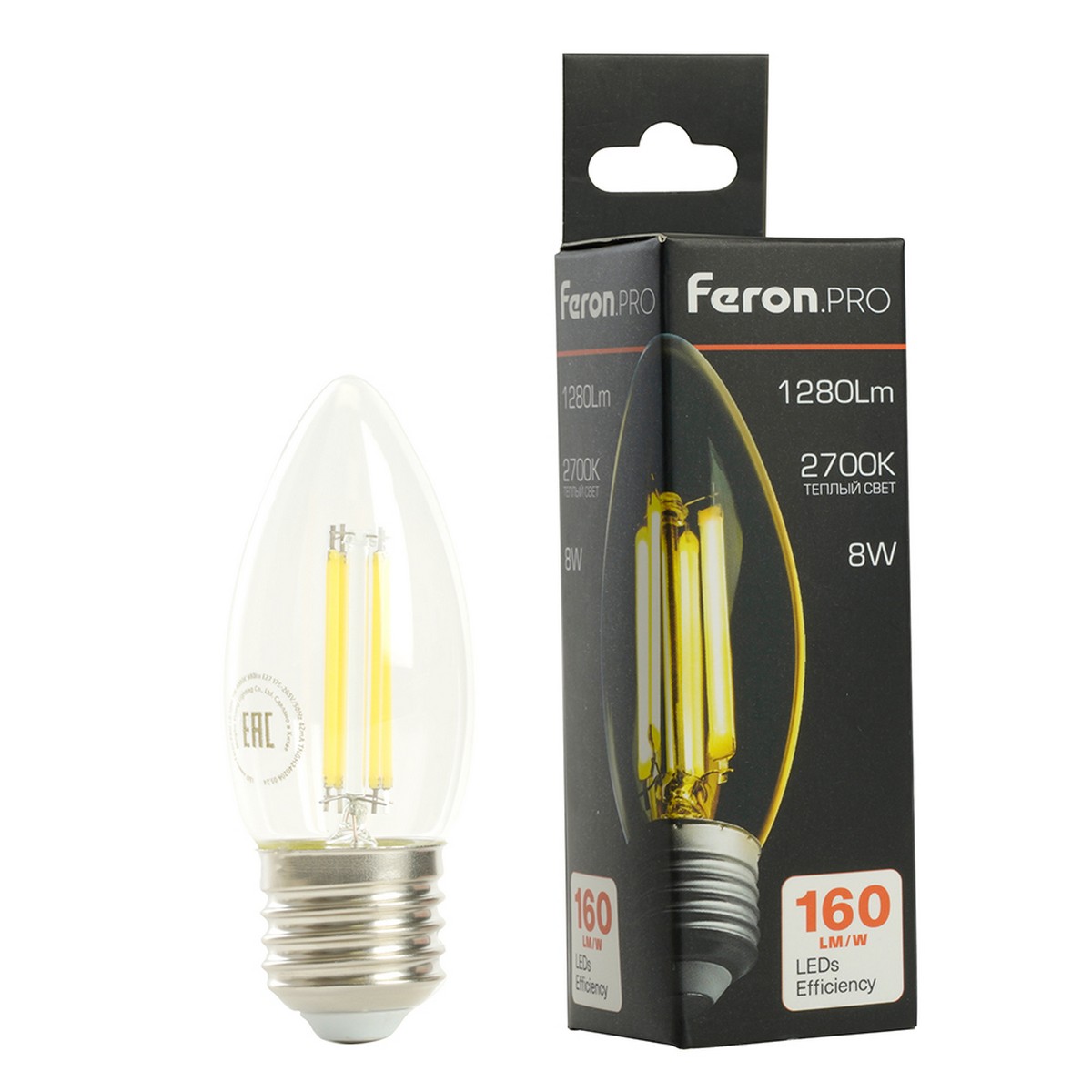 E27 Лампа светодиодная Feron.PRO LB-1208 Свеча E27 8W 175-265V 2700K 51241 