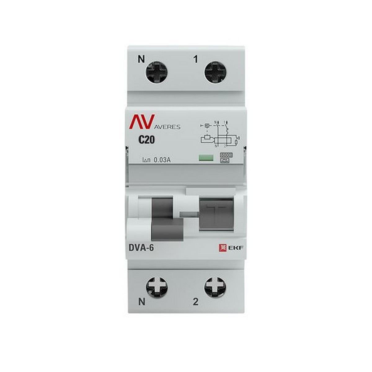 Диф. Автомат EKF AVERES DVA-6 (C) 1P+N 20А/30мА тип А 6кА rcbo6-1pn-20C-30-a-av