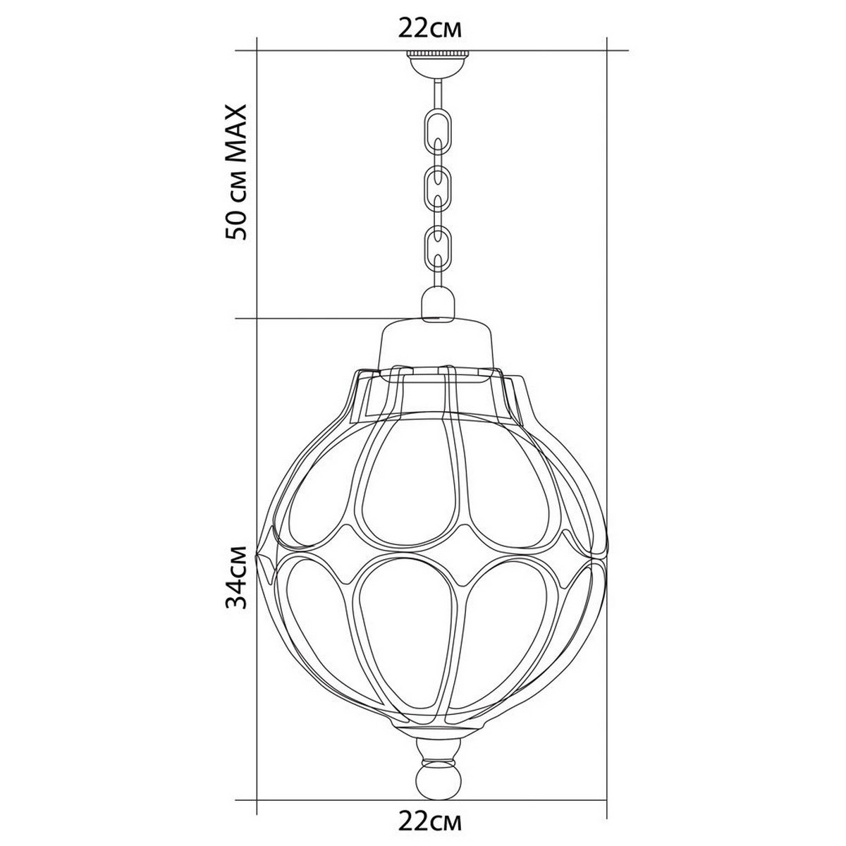 Уличные светильники на цепочке Светильник садово-парковый Feron PL3805 круглый на цепочке 60W 230V E27 черный золото 11370 
