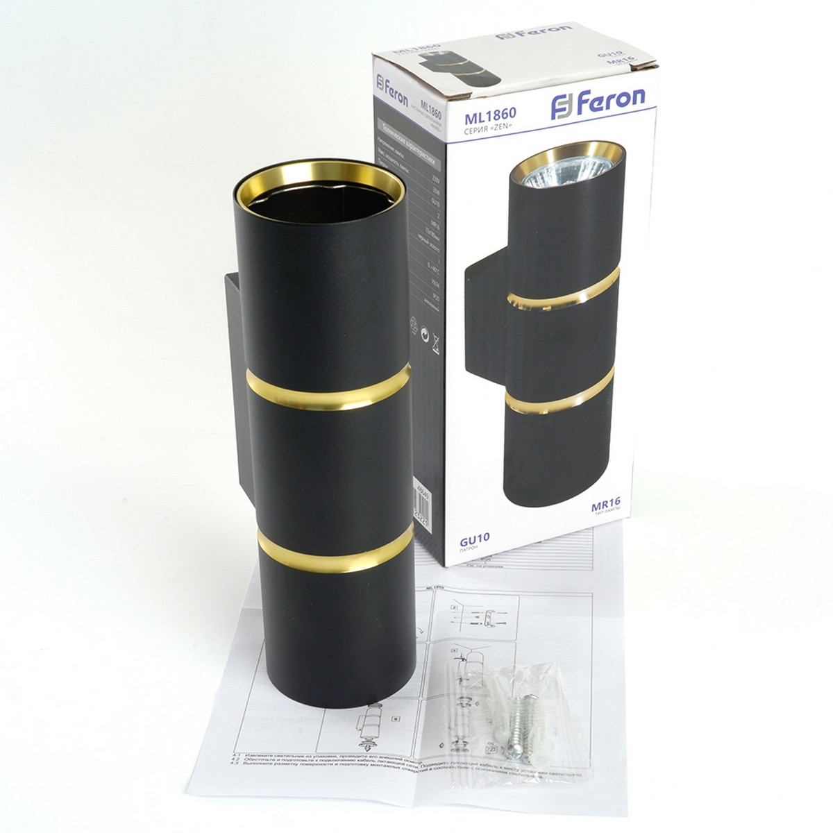 Накладные светодиодные светильники Светильник настенный Feron ML1860 ZEN черный золото 48649 