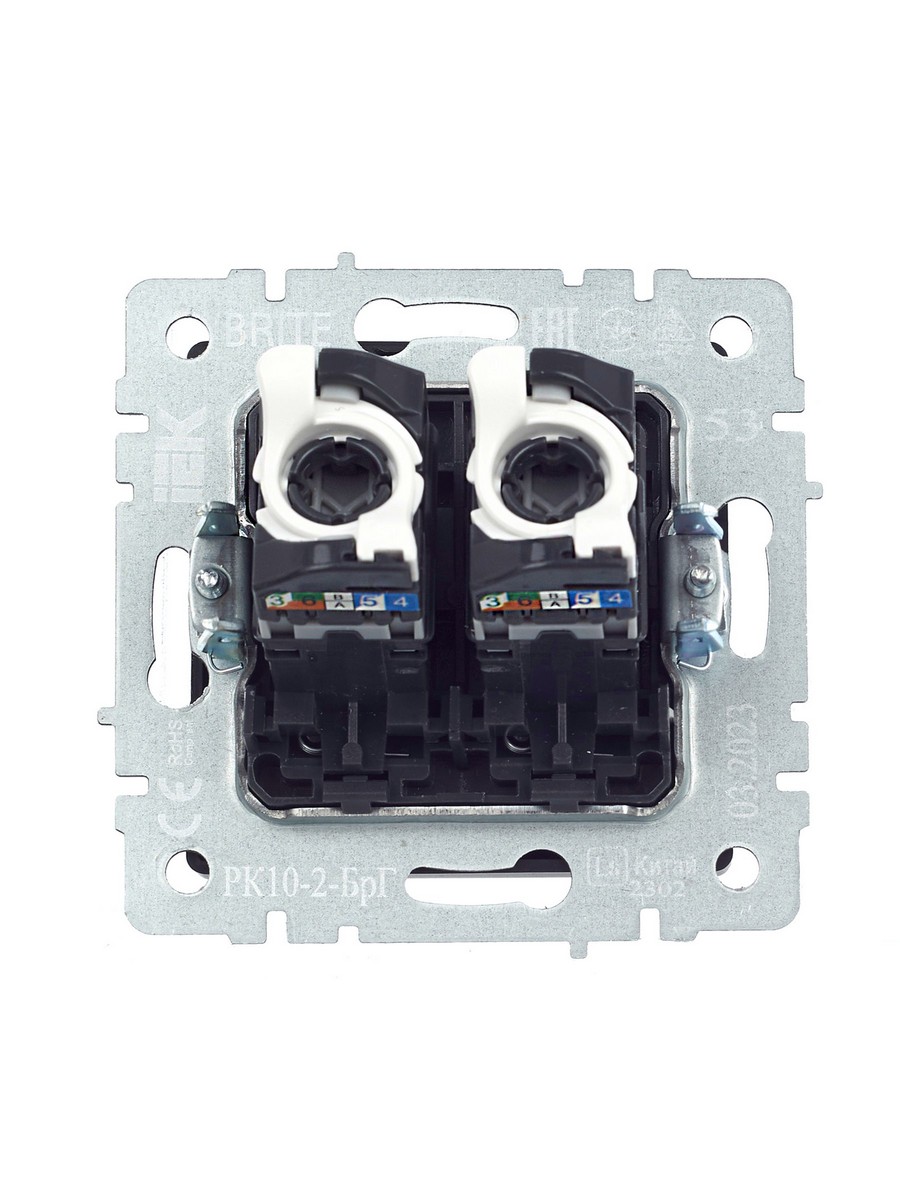 IEK Brite Графит Розетка IEK BRITE компьютерная двойная RJ45 кат.5E РК10-2-БрГ графит BR-K20-1-K53