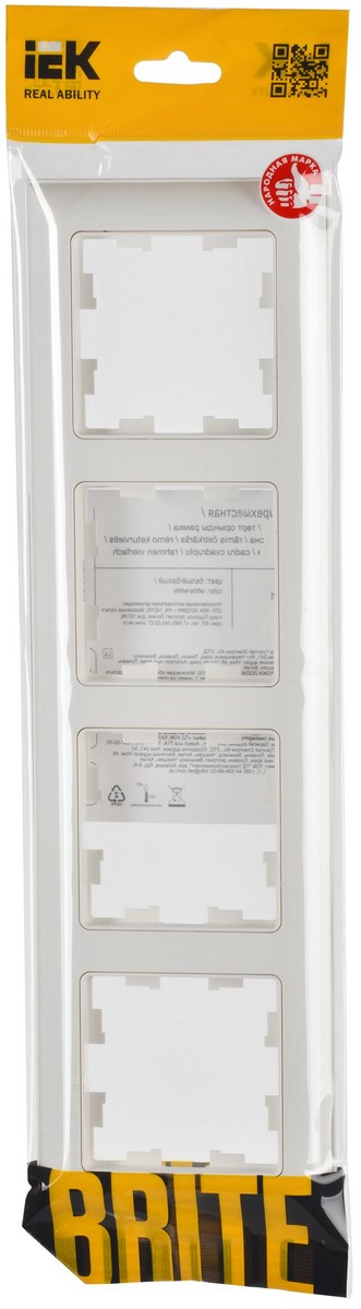 Рамка IEK BRITE DECOR Белый 3D-форма 4-м РУ-4-Бр BR-M42-12-K01
