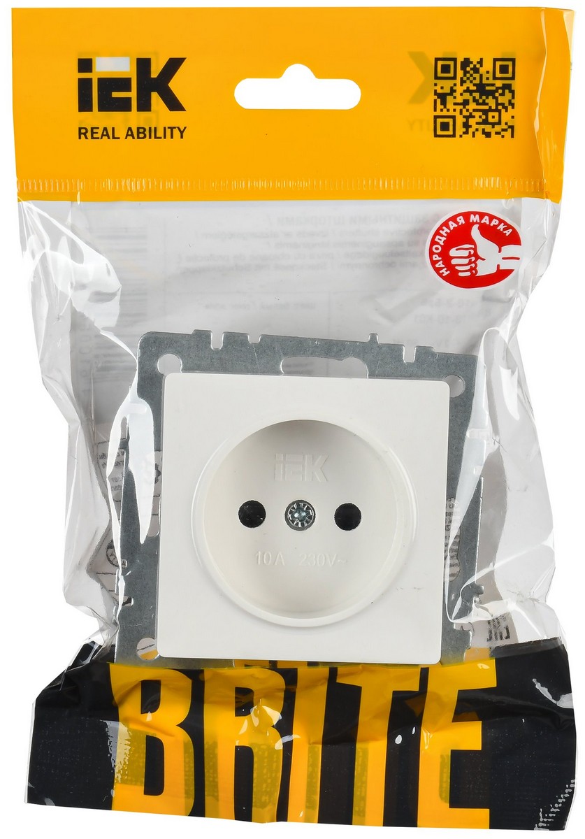 Розетка IEK BRITE BASE Белый без з/к с з/ш 10А РСш10-2-БрБ BR-R13-10-K01