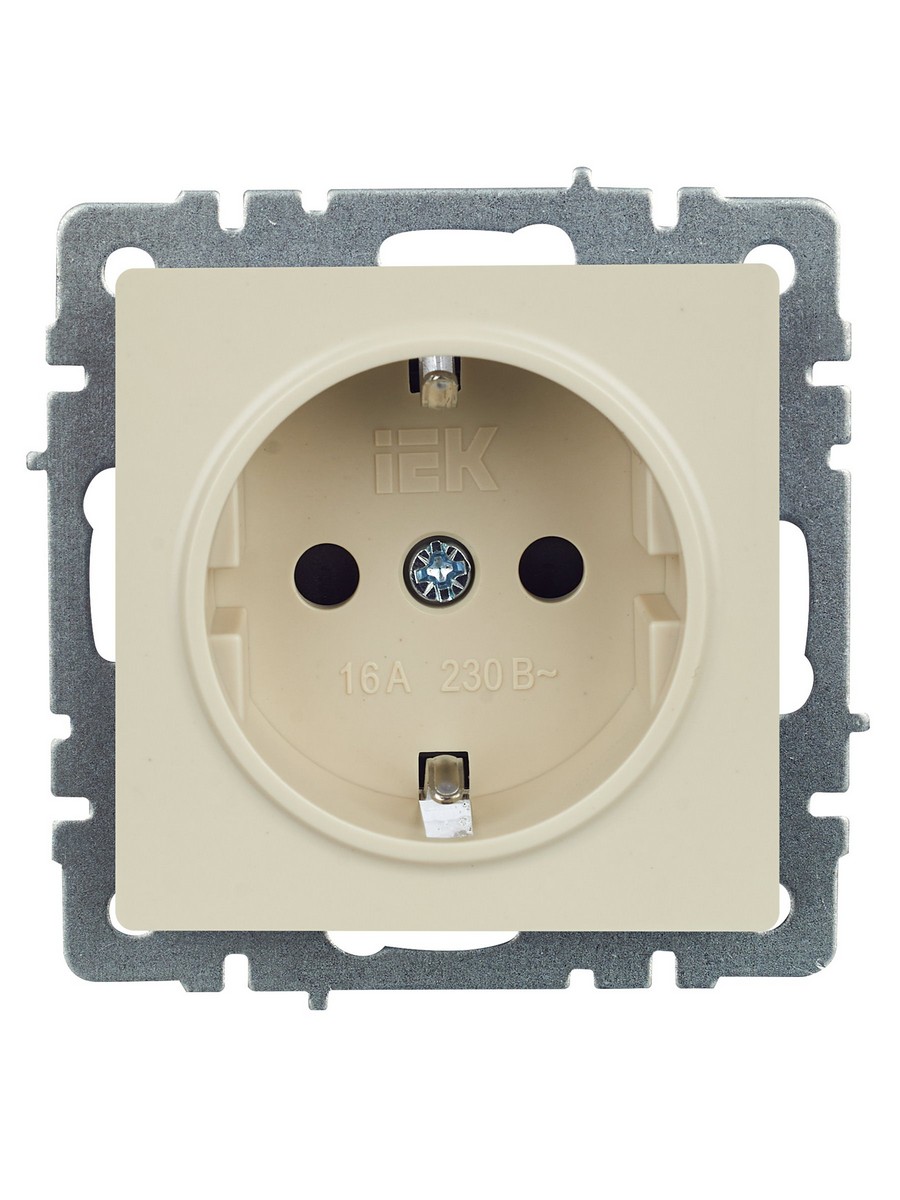 Розетка IEK BRITE с/з с шторками 16А РС14-1-0-БрКр бежевый BR-R14-16-K10
